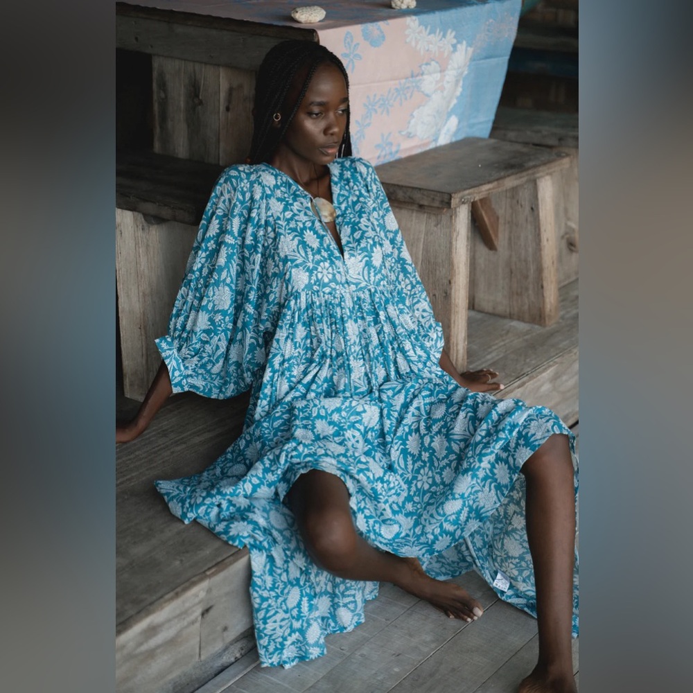 Daughters of India Blue and White Floral Midi Dress